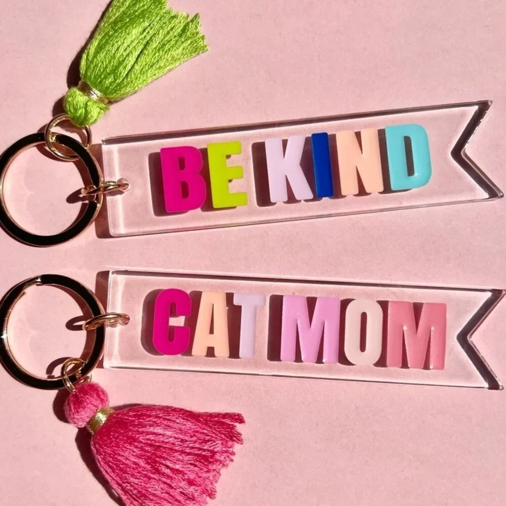 Be Kind Rainbow Positivity Tassle Keychain